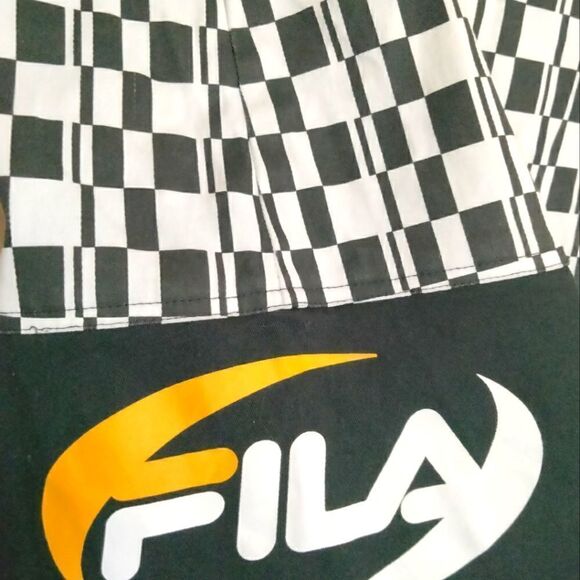 FILA Mini Skirt Black & White Checks with Yellow Size L Back Zipper - Picture 9 of 10
